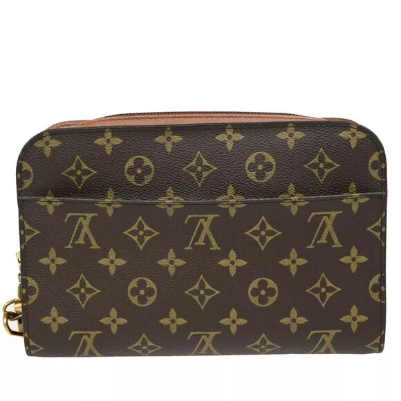 LOUIS VUITTON Orsay Clutch Hand Bag Monogram Leather Brown France - Picture 1 of 8